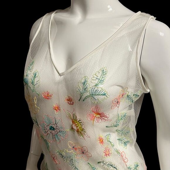 BANDOLINO White Sheer Embroidered Cropped Top size 12 - Picture 1 of 9